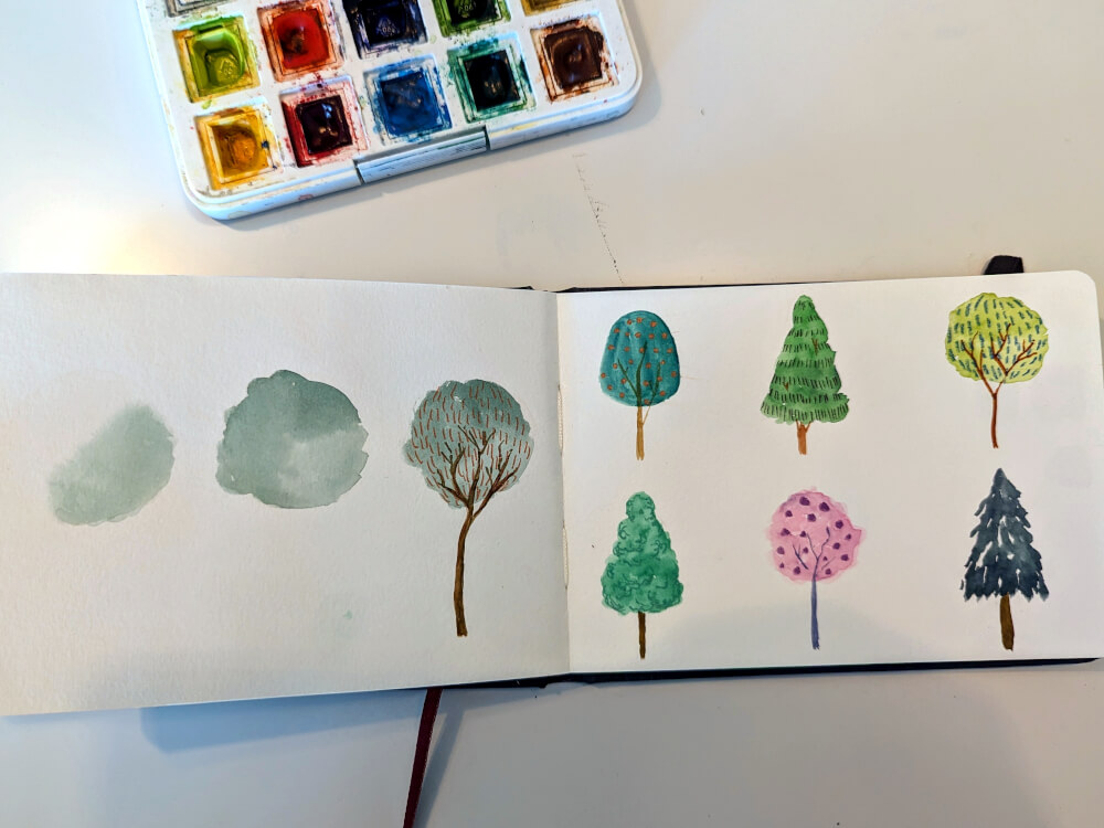 Einfache Bäume im Skizzenbuch