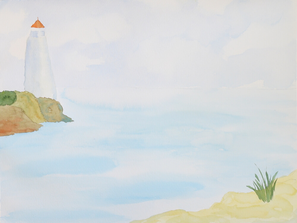 Strand und Felsen gemalt